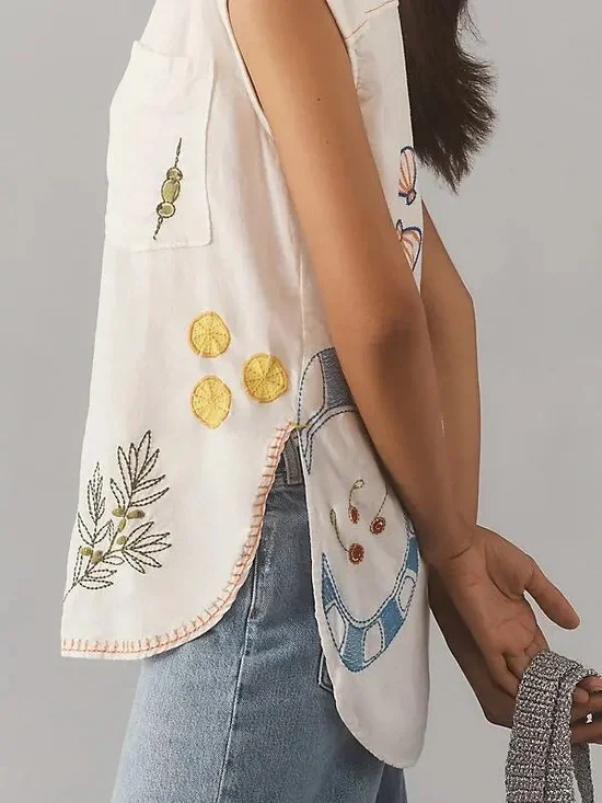 Anthropologie White Embroidered Sleeveless Button-Up Top 38258 - Picture 3 of 15